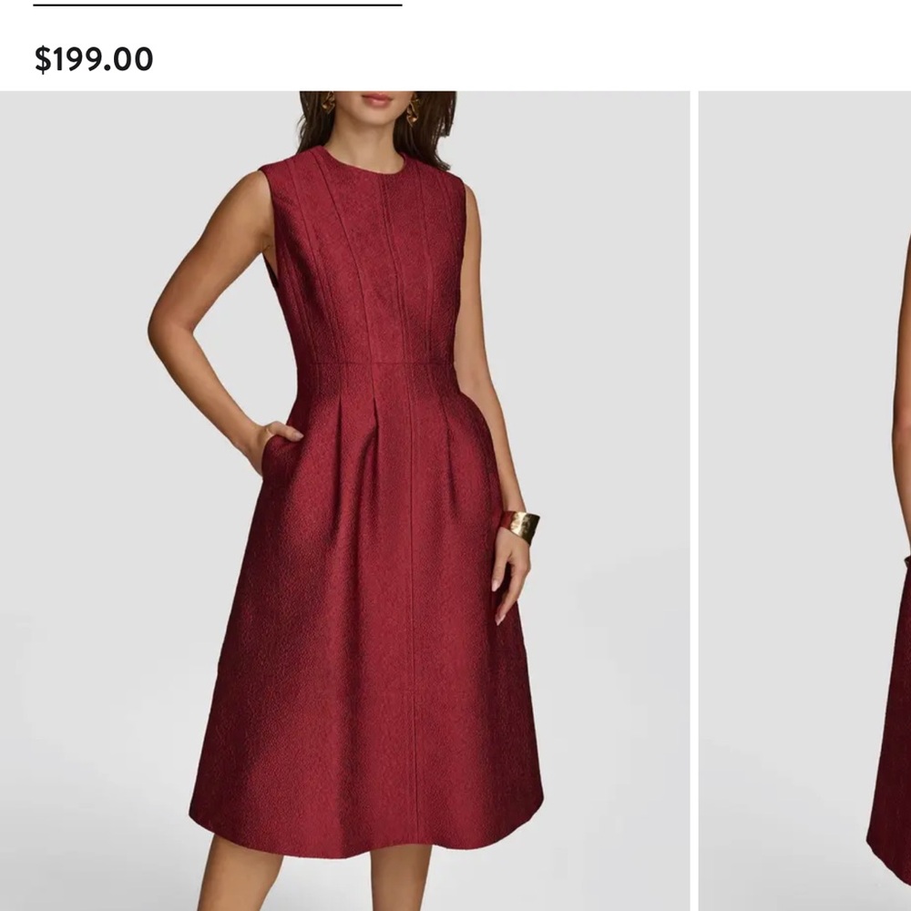 Jacquard Midi Fit & Flare Dress Elegant Sleeveless Burgundy Dress Donna Karen.